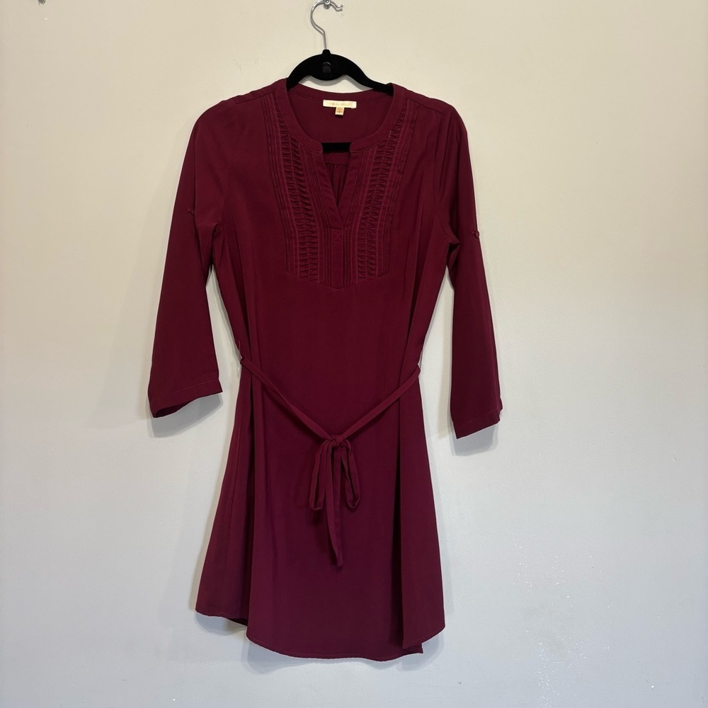 Skies Are Blue Burgundy
Anthropologie Belted Shirt Dress. Size S